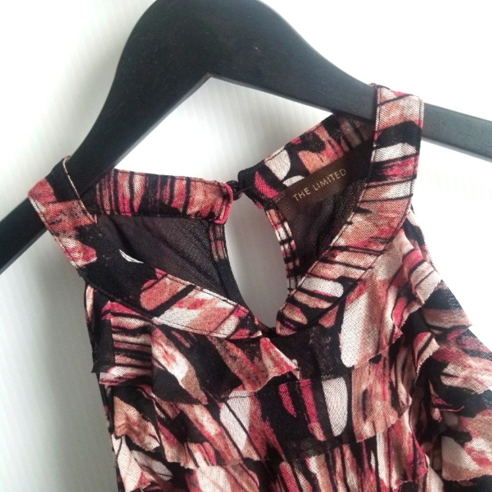 The Limited Sleeveless Ruffle Top Black Pink XL